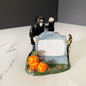 Grim Reaper Tombstone Halloween Village Sign - Snow Village by Department 56